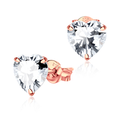 Rose Gold Plated Heart Shaped CZ Earring Silver ECS-06-8-RO-GP